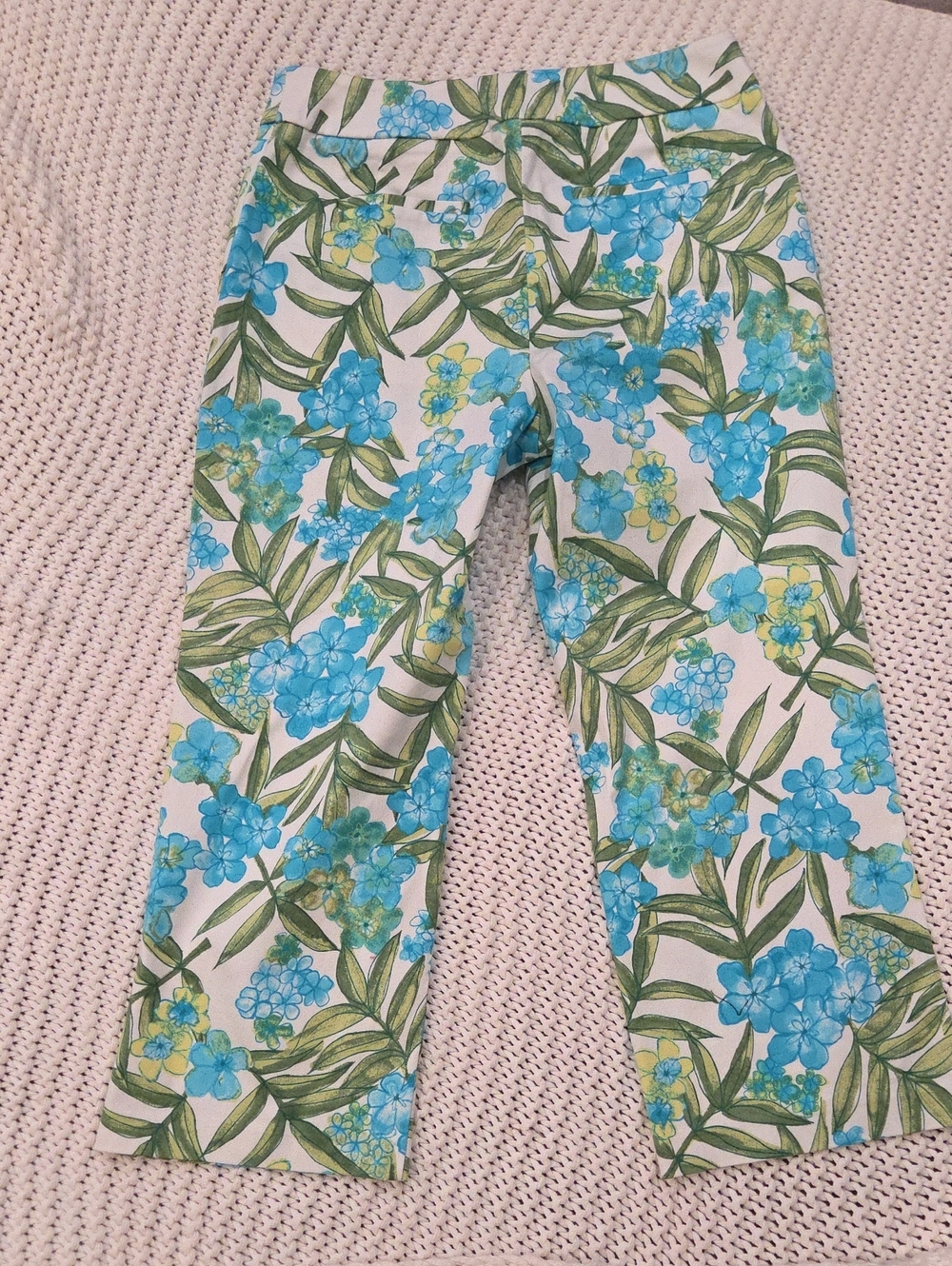 Croft & Barrow Blue Floral Capri Pants Resort Style Womens Size 6 - Picture 6 of 15